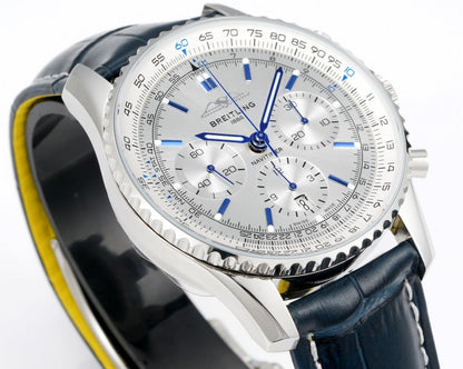 Chronograph - Silver Blue - N-Timer - Blue Leather - Automatic - 43mm