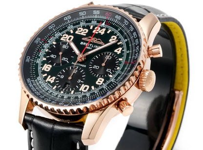 Chronograph - Rosegold bezel - Green Black - N-Timer - Black Leather - Automatic - 43mm