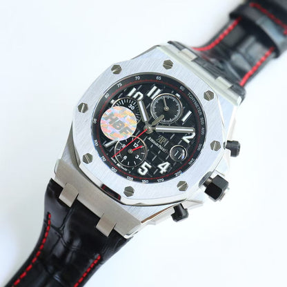Chronograph-Black Ceramic- Black Red Leather - Automatic - 44mm