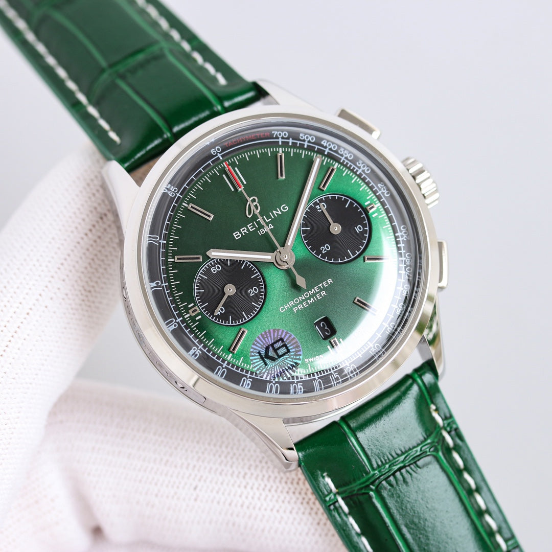 Chronograph -Green Silver - Green Leather - Automatic - 42mm