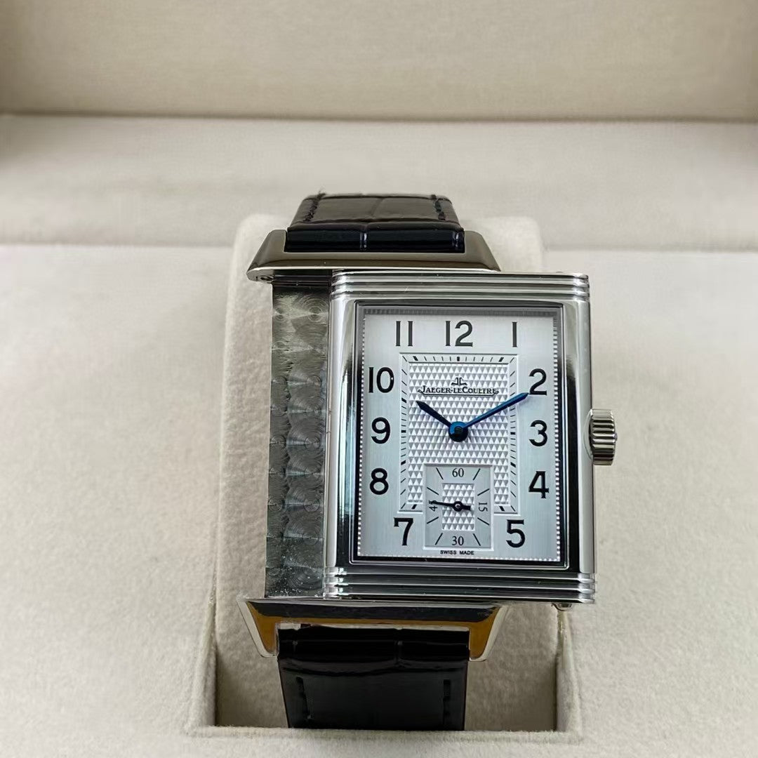 White Silver - Black Leather - Manual winding - 45*27mm