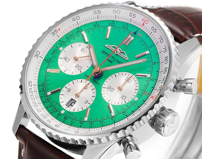 Chronograph - White Ceramic - Green- N-Timer - Brown Leather - Automatic - 43mm