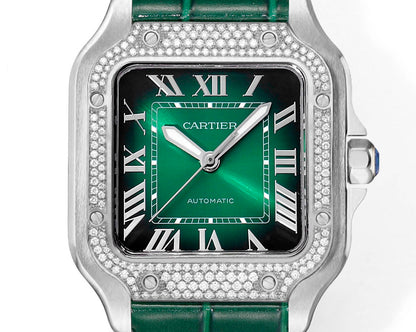 Rhinestone Green 316L Steel - Green Leather - Automatic - 47*40mm