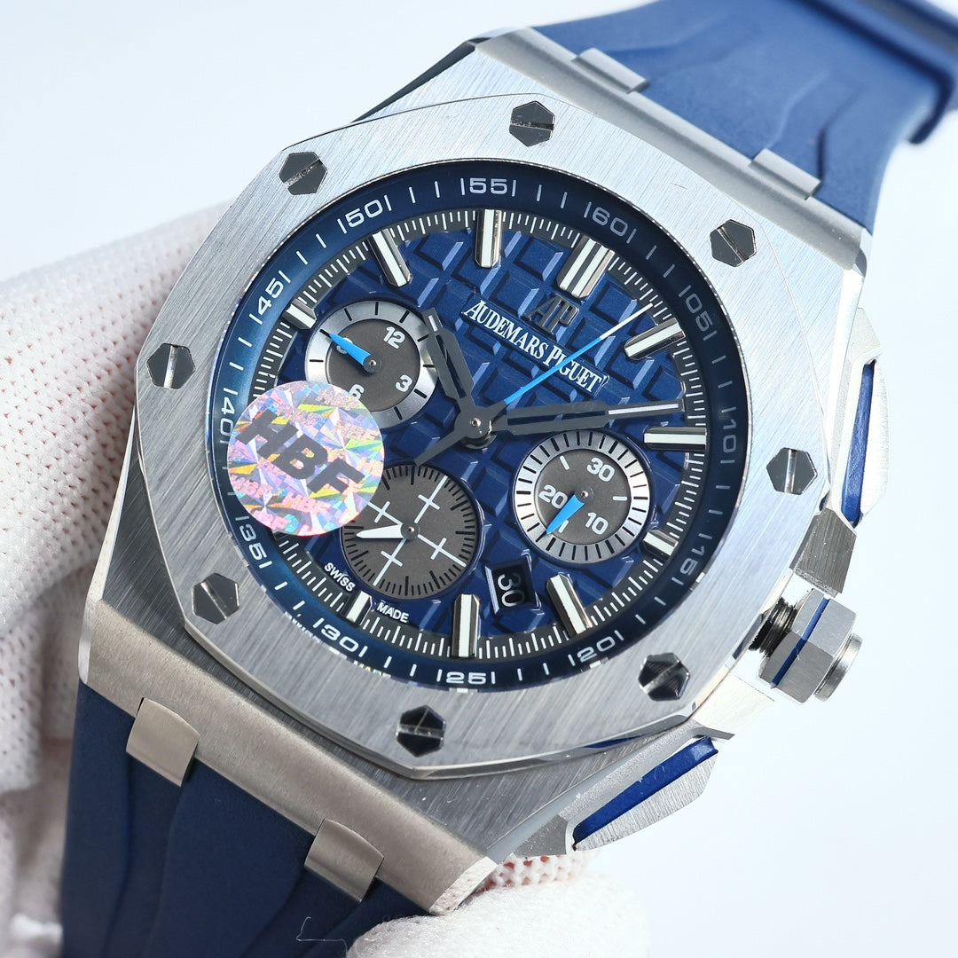 TOP! Blue Silver Ceramic Bezel - Blue Rubber - Automatic - 44mm