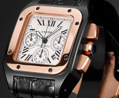 Chronograph - White Yellow 316L Steel - Black Leather - Automatic - 42mm