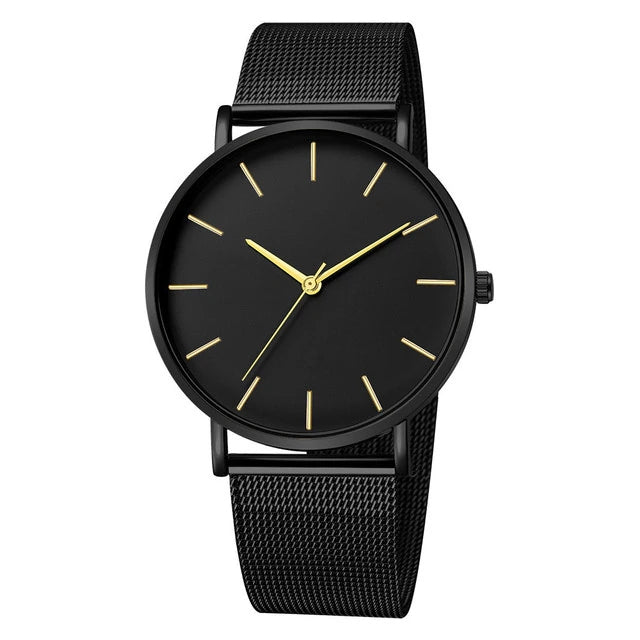 Black  - Steel Strap Round Watch - Quartz - 40mm