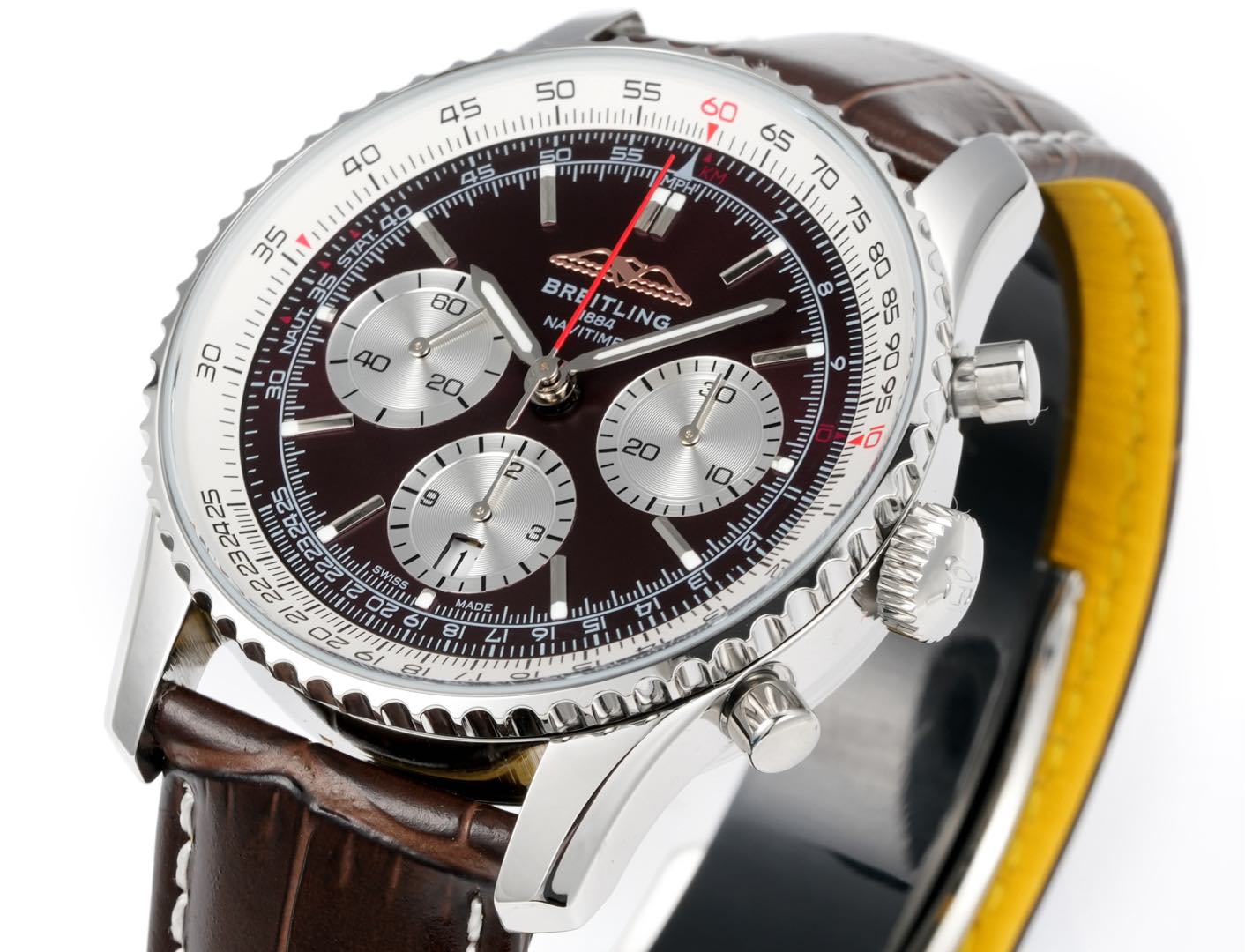 Chronograph - White Ceramic - Brown- N-Timer - Brown Leather - Automatic - 43mm