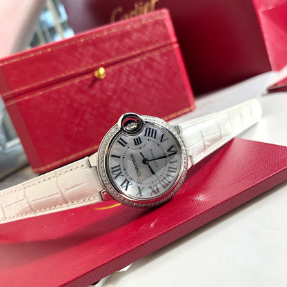 LADY -Rhinestone Bezel- White Leather - Quartz - 33mm