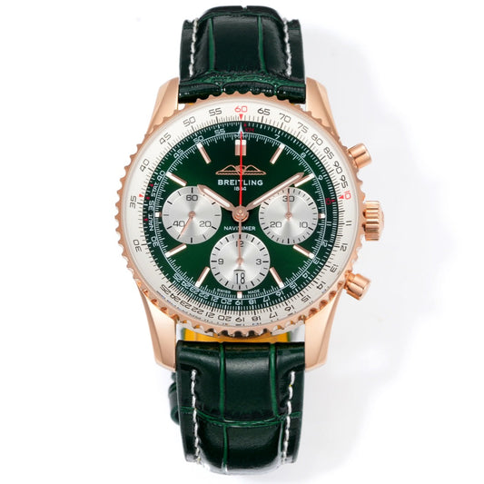 Chronograph - Rosegold White - Green - N-Timer - Green Leather - Automatic - 43mm
