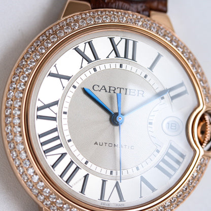 Luxury Diamond Bezel- White Rosegold- Brown Leather - Automatic - 36/42mm