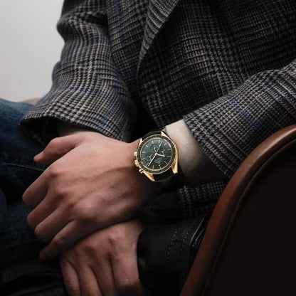 Chronograph -Rosegold- Black - Black Leather- Automatic - 42mm