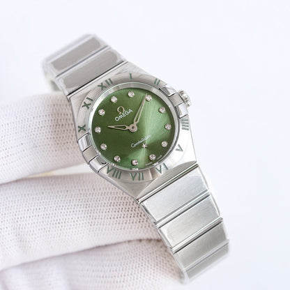 LADY - Two Hands -White/Green/Purple - Silver 904L Steel - Quartz - 28mm