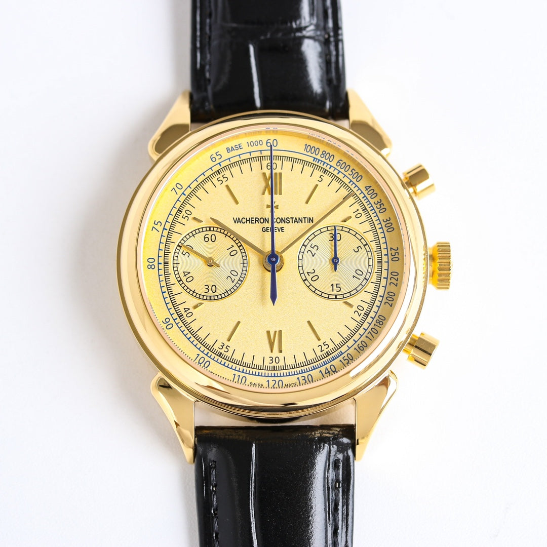 Chronograph - 904L Steel Yellow -Black Leather - Automatic - 42mm