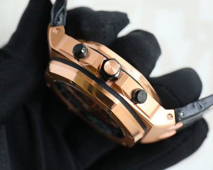 TOP! Rosegold Ceramic Bezel - Black Leather - Automatic - 44mm