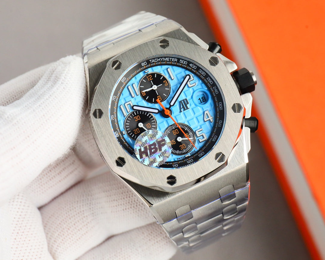Chronograph - Baby blue White Ceramic Bezel - Silver 904L Steel - Automatic - 42mm