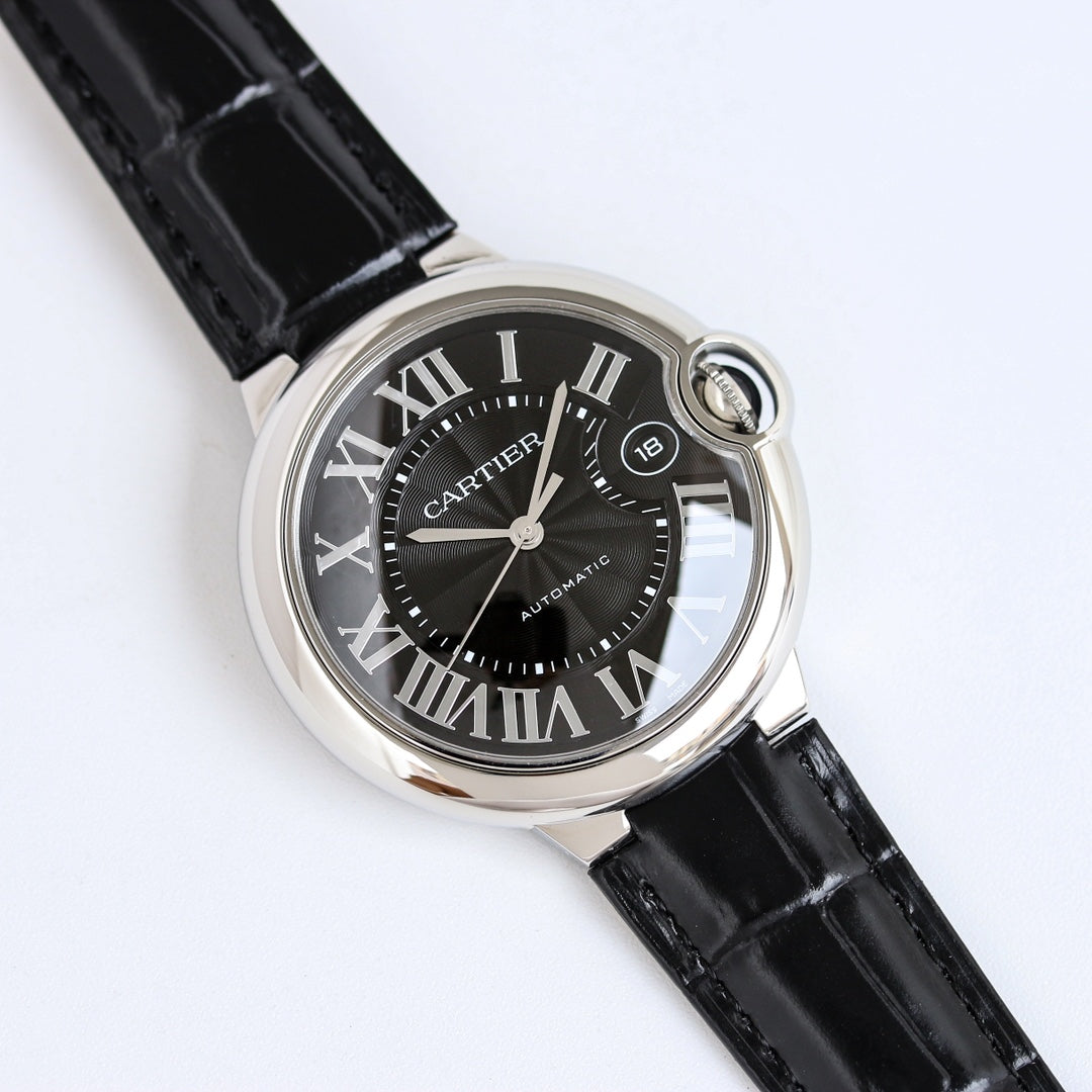 Black -White Silver - Black Leather- Automatic - 36/42mm