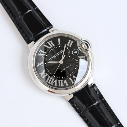 Black -White Silver - Black Leather- Automatic - 36/42mm