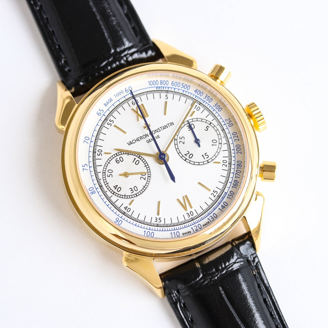 Chronograph - White Yellow -Black Leather - Automatic - 42mm