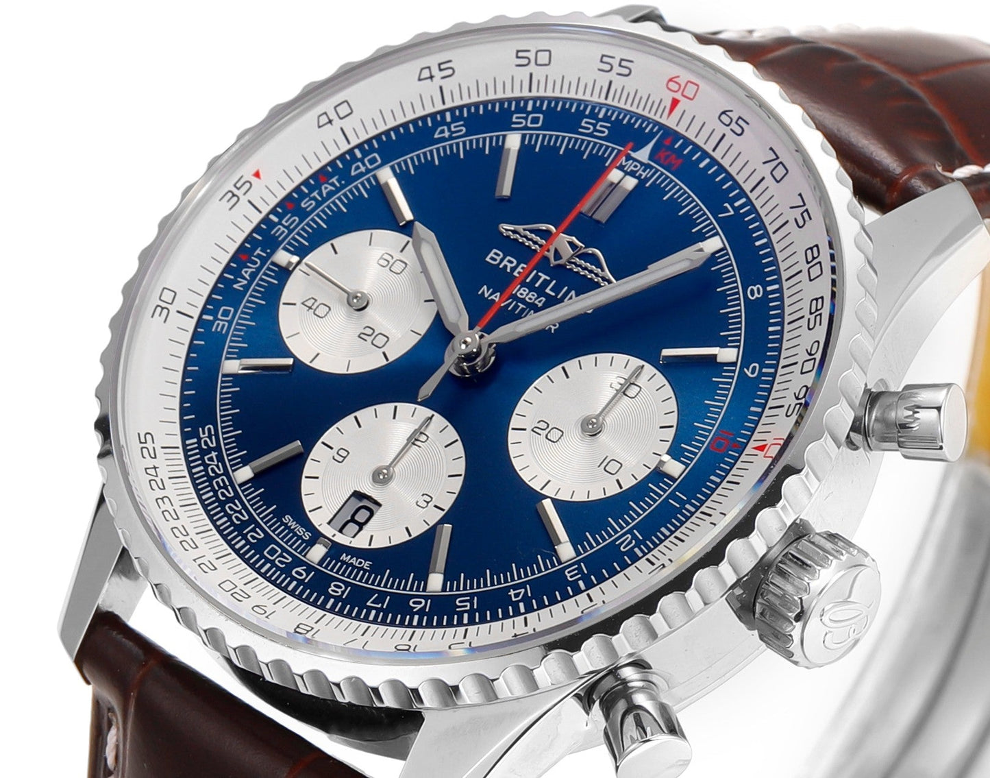 Chronograph - White Ceramic - Blue- N-Timer - Brown Leather - Automatic - 43mm