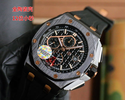 TOP! Chronograph- Rose gold -Black Ceramic- Black Rubber - Automatic - 44mm