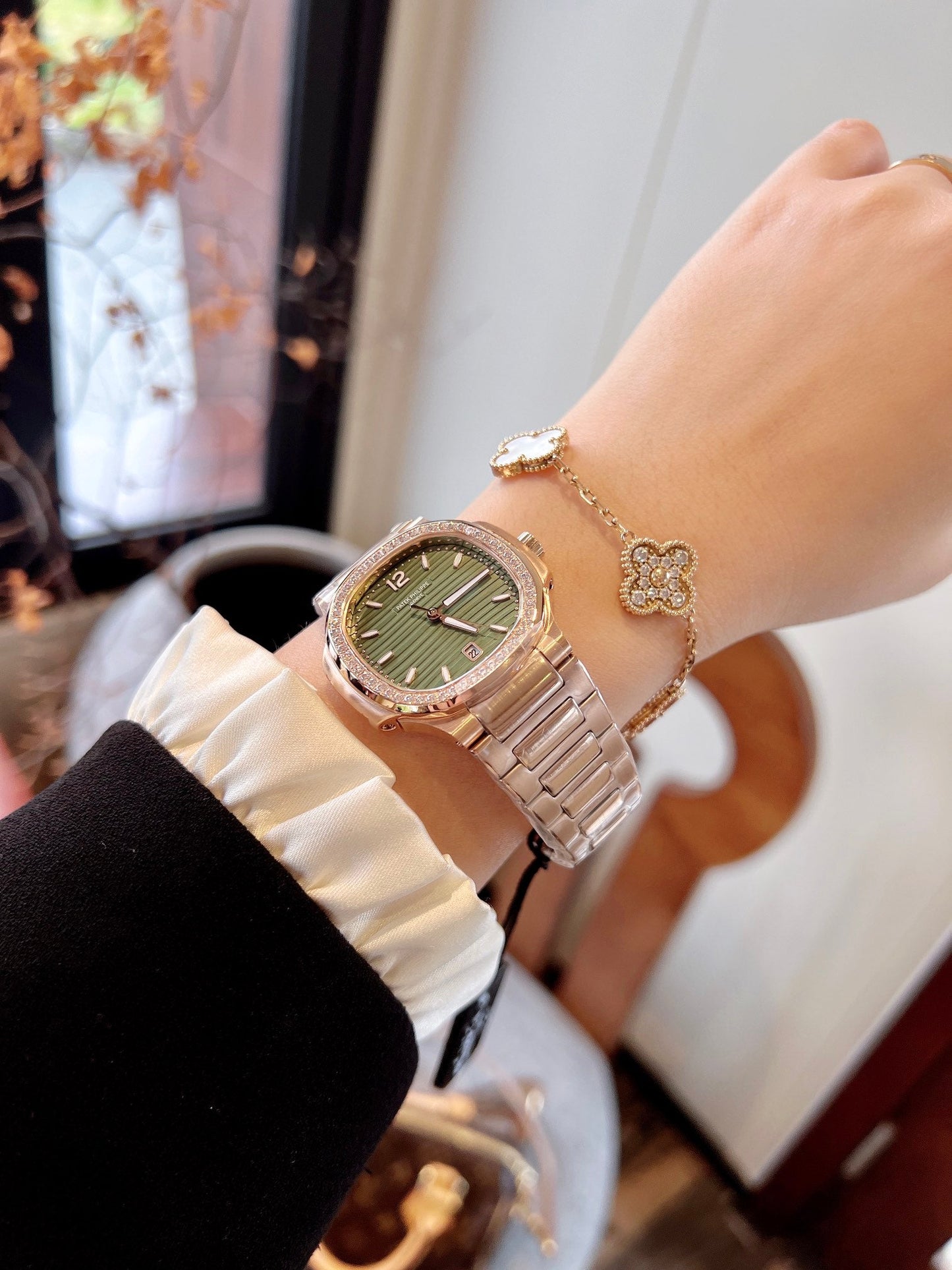 Lady - Green - Rhinestones Bezel 316L Steel - Quartz - 35mm