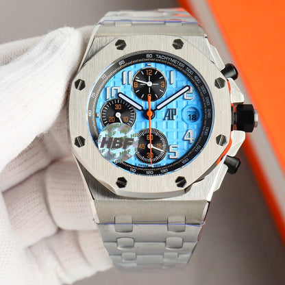 Chronograph - Baby blue White Ceramic Bezel - Silver 904L Steel - Automatic - 42mm