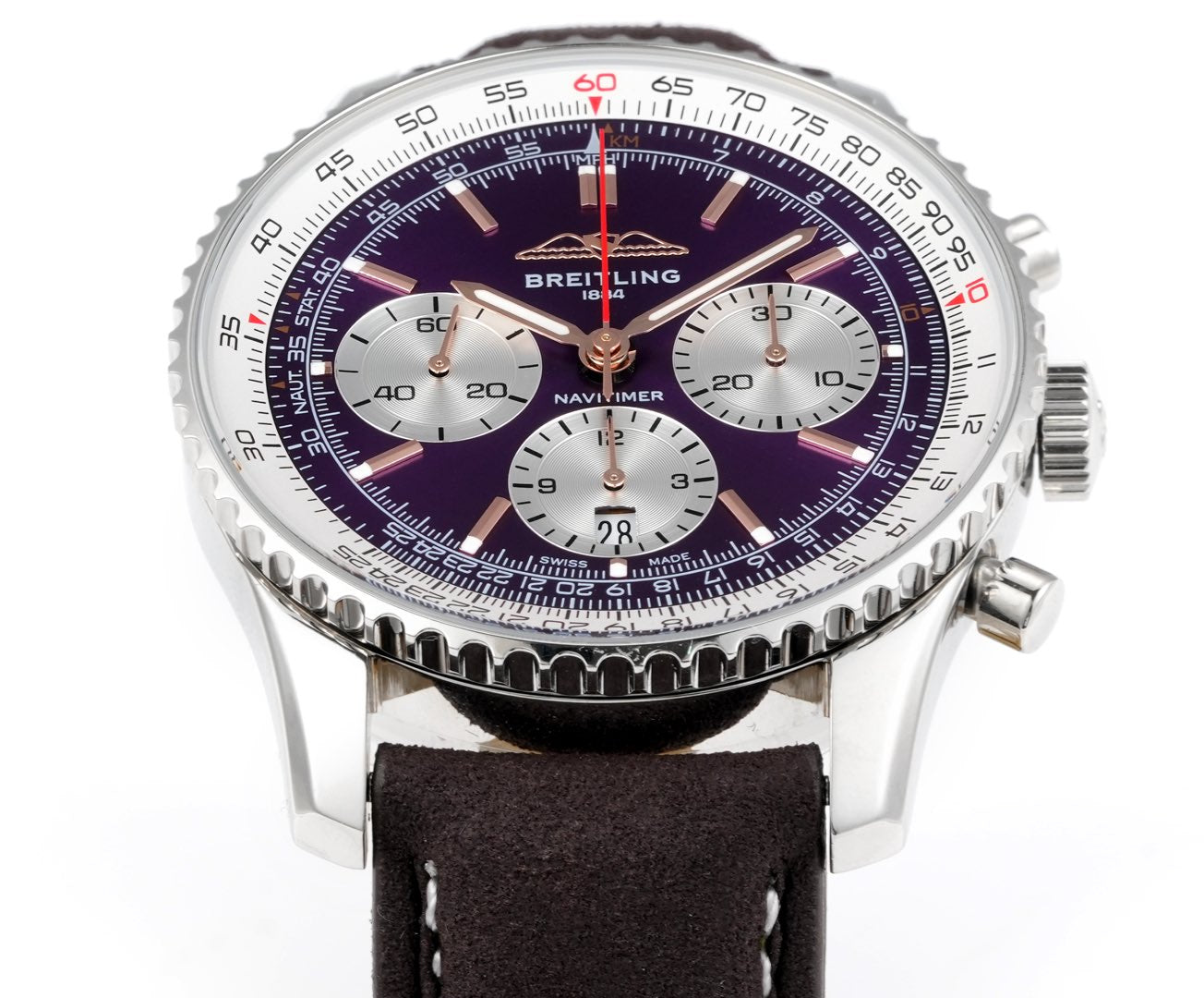 Chronograph - White Ceramic - Purple White- N-Timer - Grey Leather - Automatic - 43mm