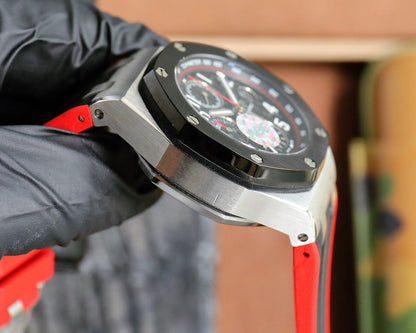TOP! Chronograph- Red -Black Ceramic- Black Rubber - Automatic - 44mm