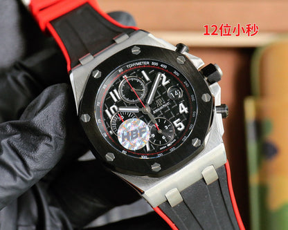 TOP! Chronograph- Red -Black Ceramic- Black Rubber - Automatic - 44mm
