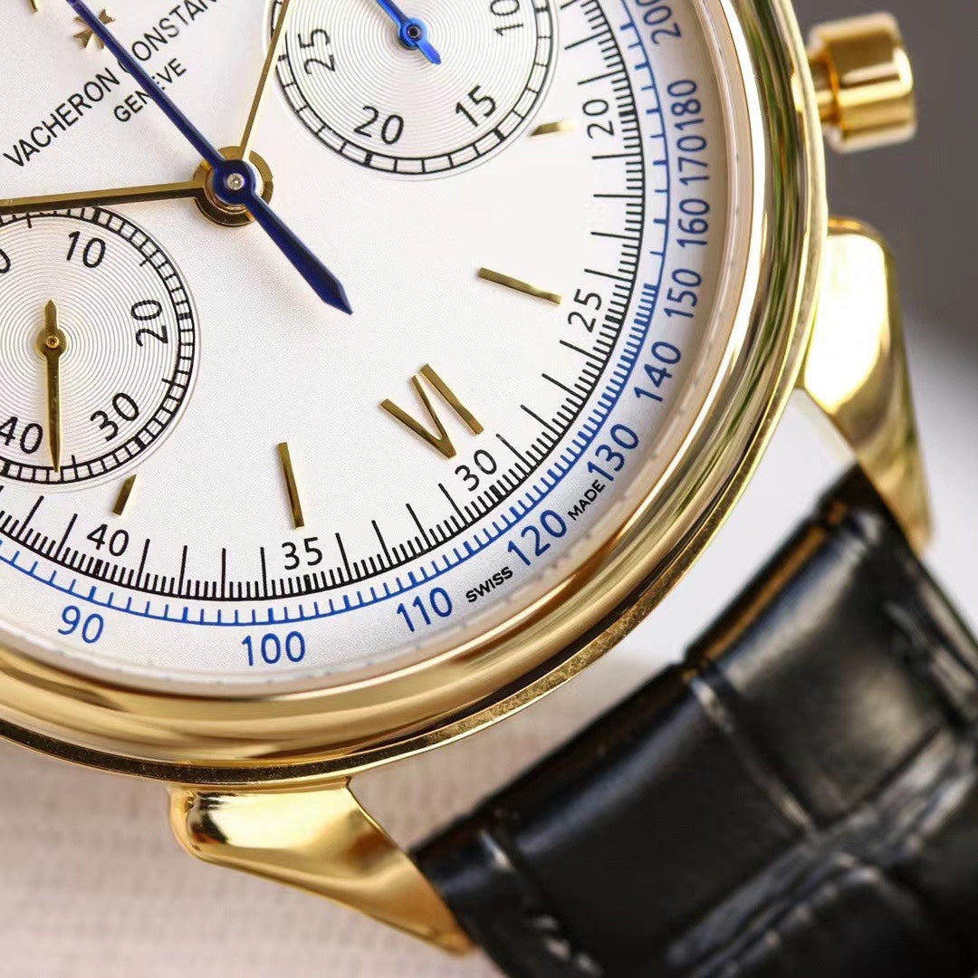 Chronograph - White Yellow -Black Leather - Automatic - 42mm