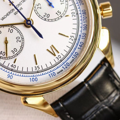 Chronograph - White Yellow -Black Leather - Automatic - 42mm