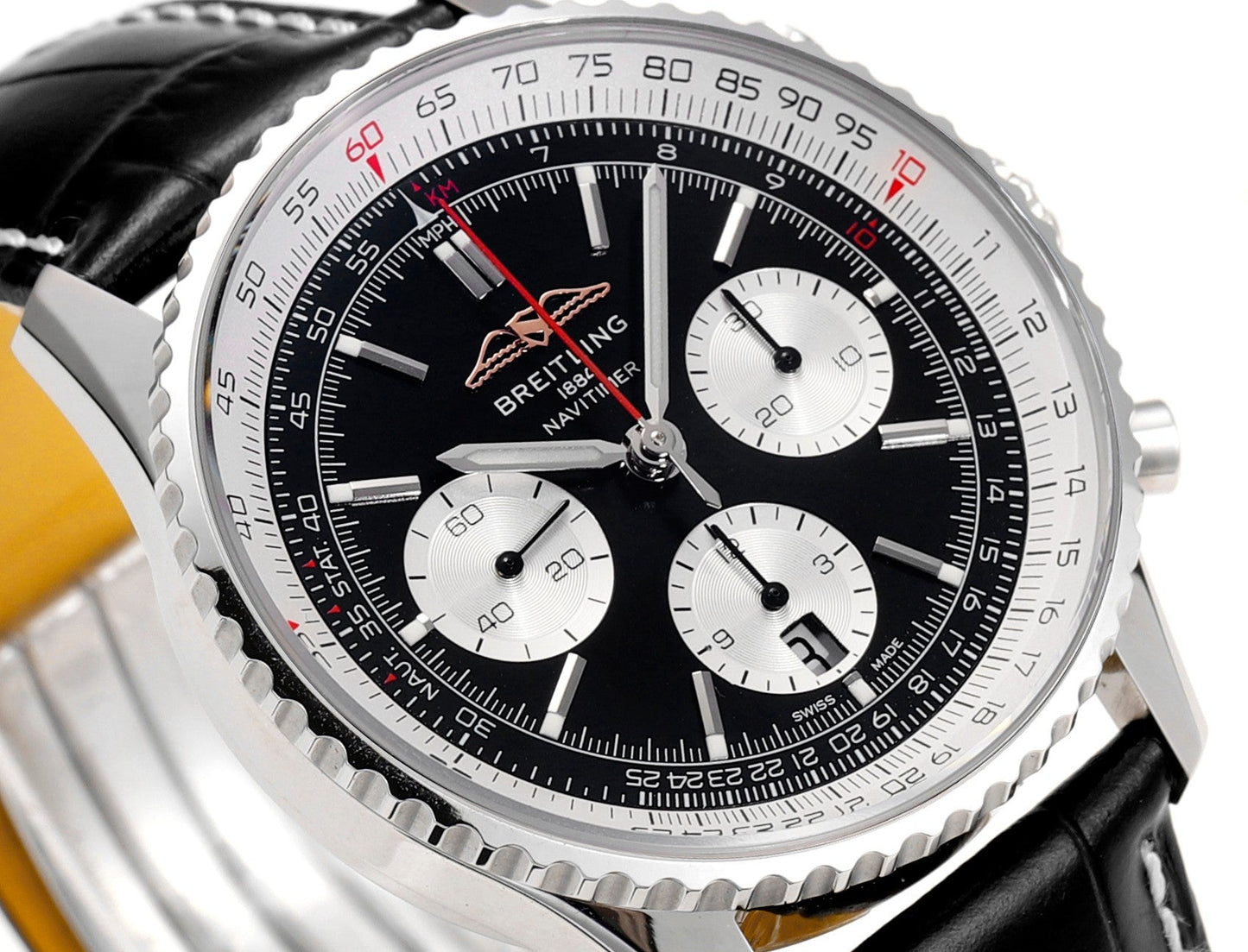 Chronograph - White Ceramic - Black- N-Timer - Black Leather - Automatic - 43mm