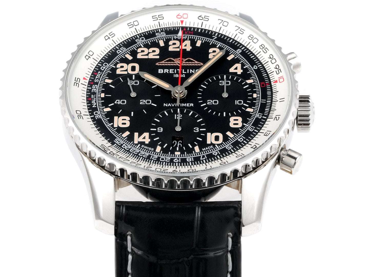 Chronograph - White Ceramic -Black- N-Timer - Black Leather - Automatic - 43mm