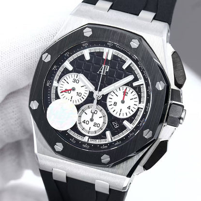 Chronograph- Panda face -Black Ceramic- Black Rubber - Automatic - 44mm