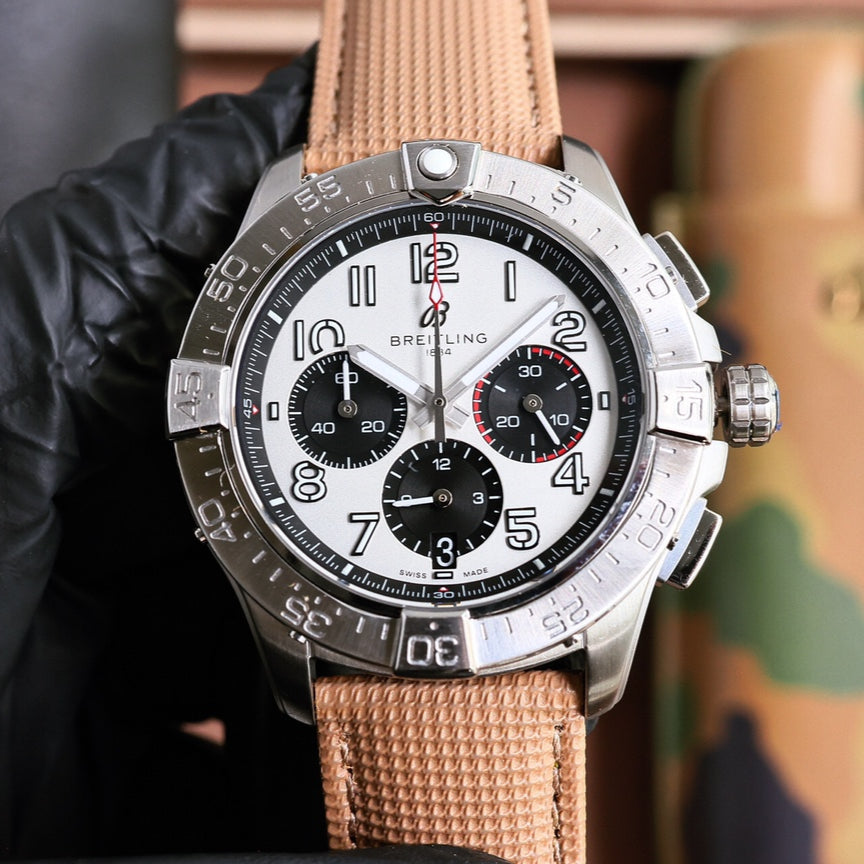 Chronograph -Silver Ceramic White- Khaki Rubber - Quartz - 43mm