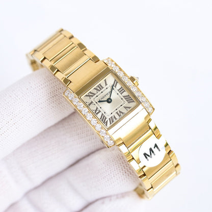 LADY- Bracelets & Mini Watch- Diamond Bezel -Yellowgold - 904L Steel- Quartz -21*25mm