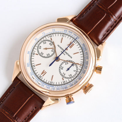 Chronograph - White Rosegold -Brown Leather - Automatic - 42mm