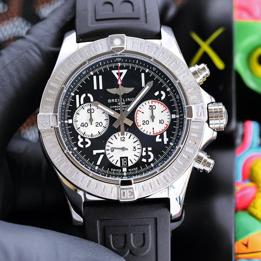 Chronograph -Silver Ceramic Black - Black Rubber - Quartz - 43mm