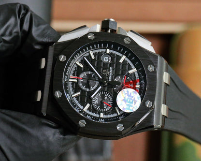 TOP! Chronograph- Black Ceramic- Black Rubber - Automatic - 44mm