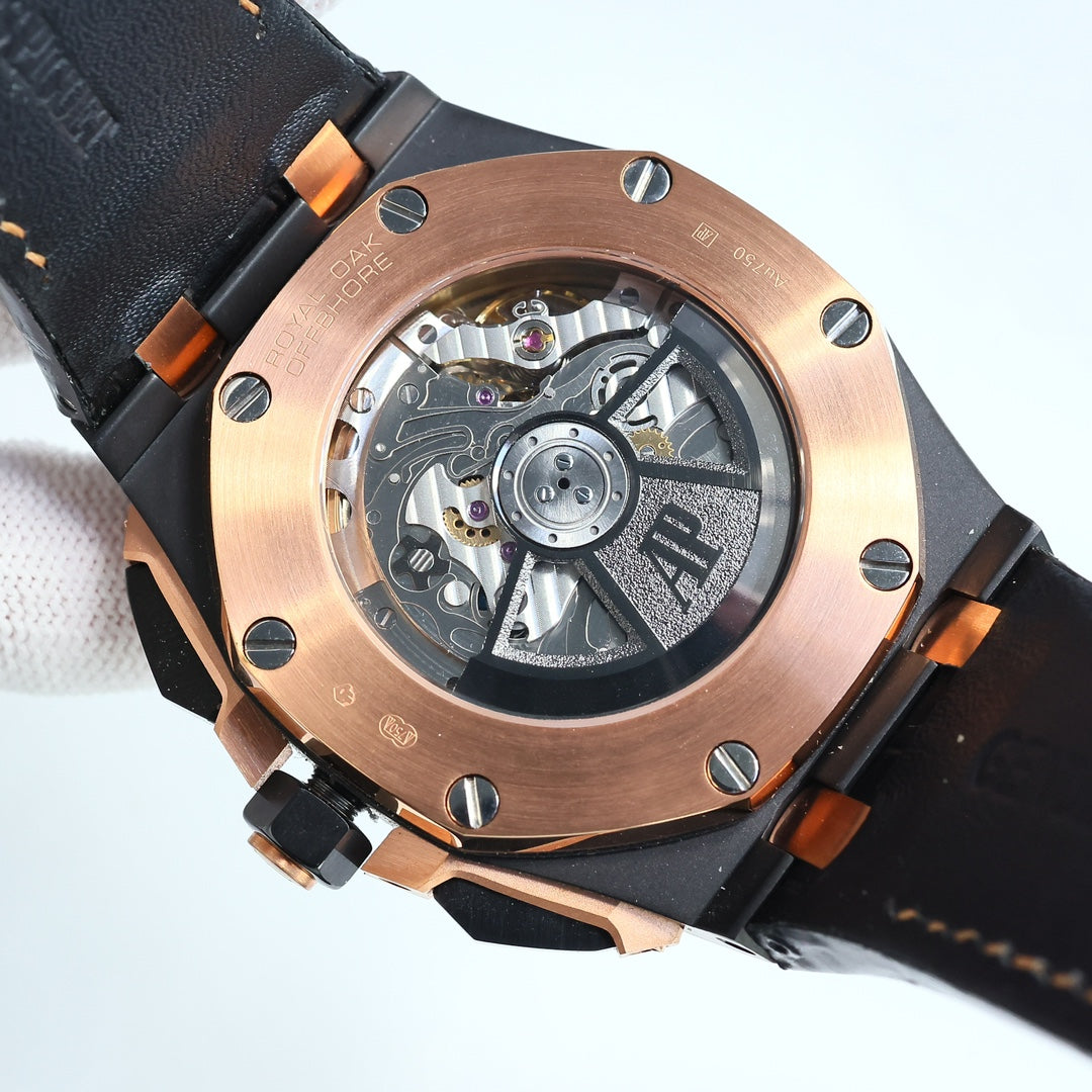 TOP! Rosegold Black Ceramic Bezel - Black Leather - Automatic - 44mm