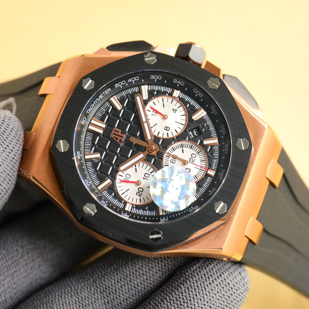 TOP! Yellowgold Black Ceramic Bezel - Black Rubber - Automatic - 44mm