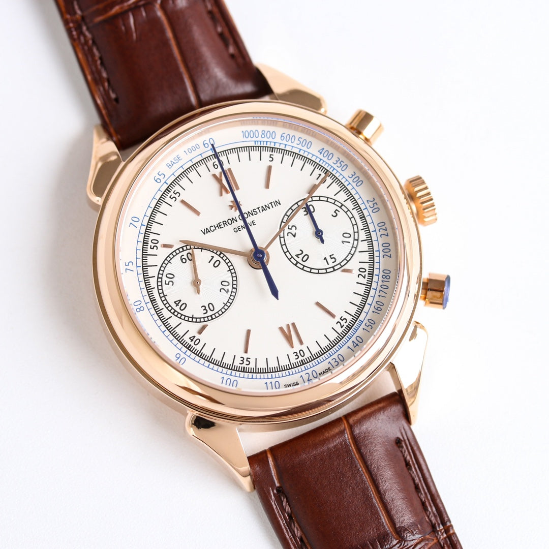 Chronograph - White Rosegold -Brown Leather - Automatic - 42mm