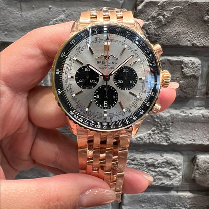 Chronograph -Silver Black- Rosegold 316L Steel - Automatic - 43mm