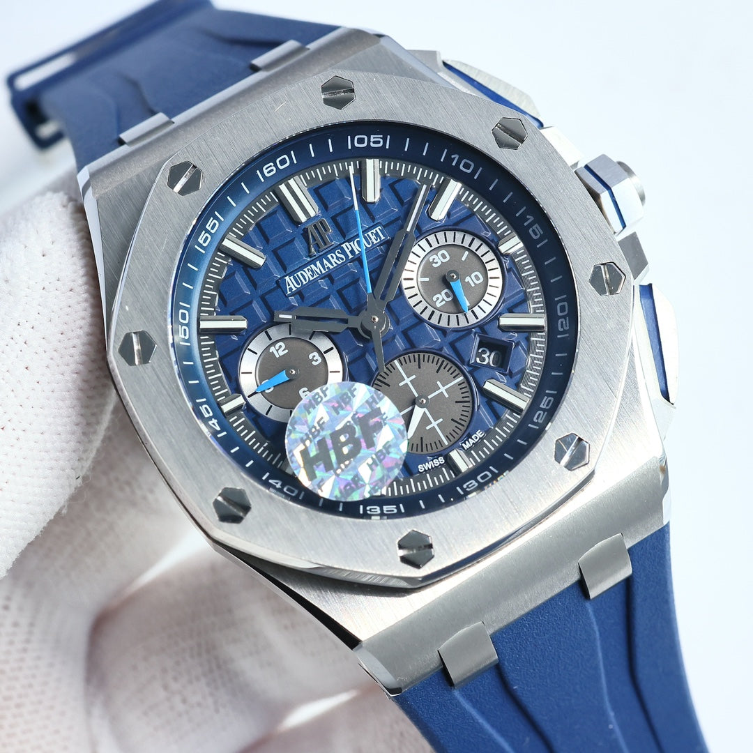 TOP! Blue Silver Ceramic Bezel - Blue Rubber - Automatic - 44mm