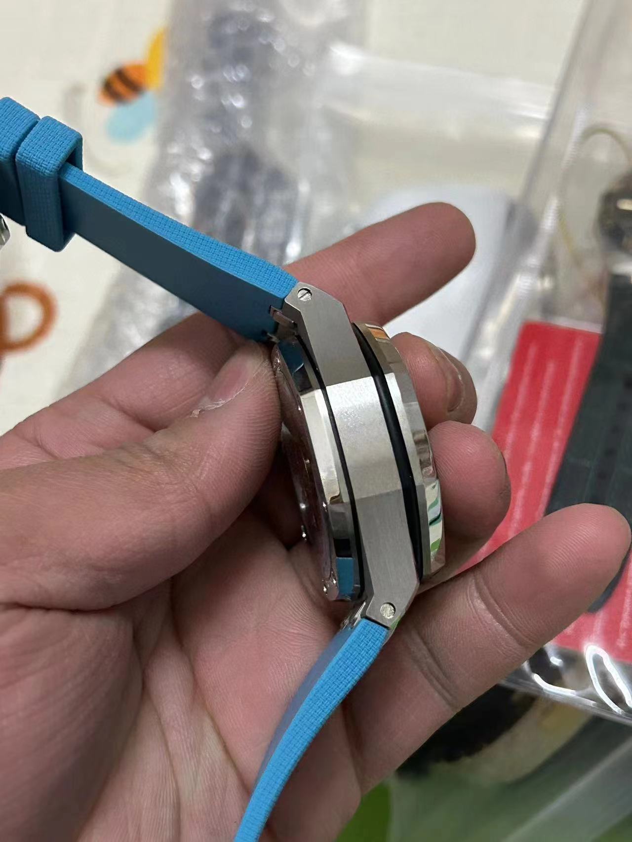 TOP! Baby Blue Silver - Blue Rubber - Automatic - 42mm