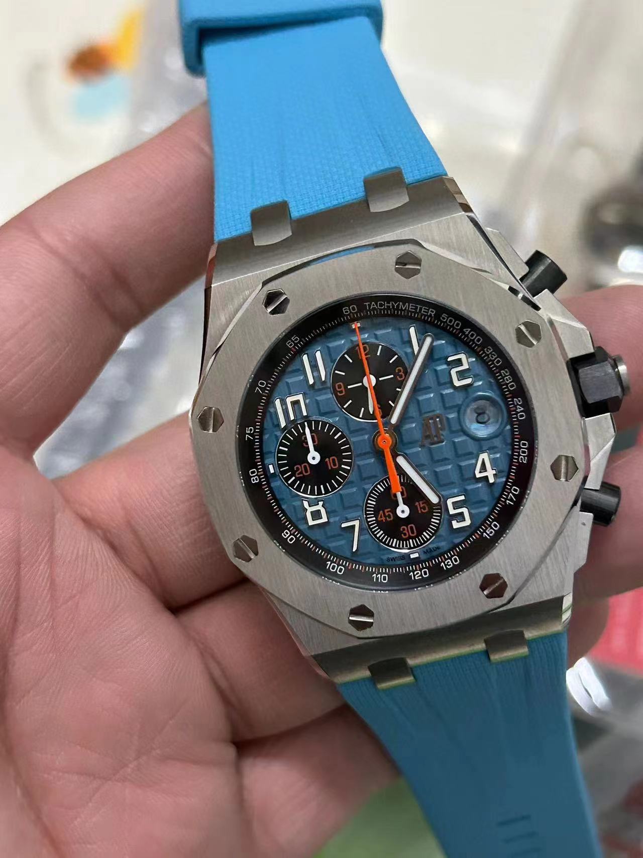TOP! Baby Blue Silver - Blue Rubber - Automatic - 42mm
