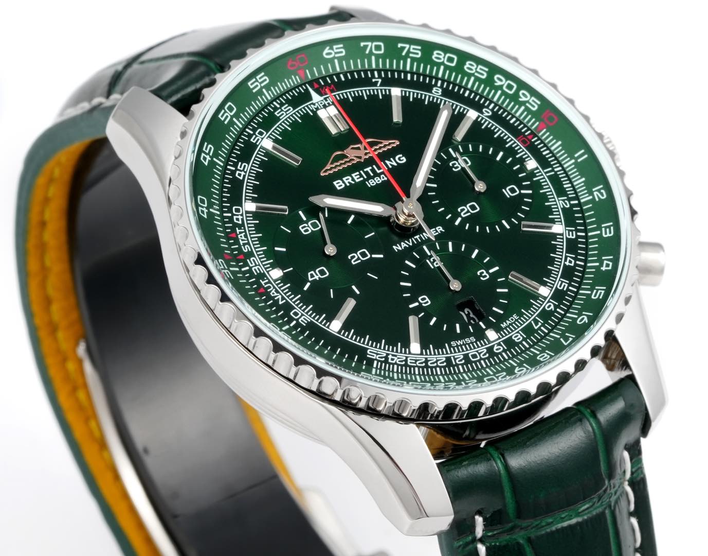 Chronograph - White bezel - Green - N-Timer - Green Leather - Automatic - 43mm