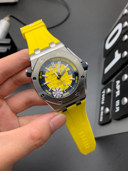 TOP! - 316L Steel - Yellow rubber - Automatic - 42mm