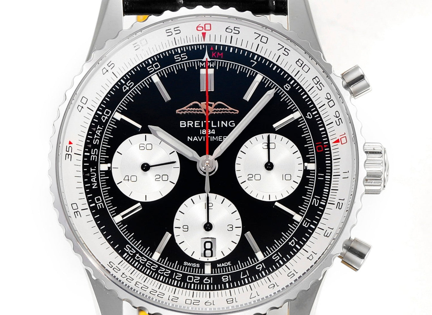 Chronograph - White Ceramic - Black- N-Timer - Black Leather - Automatic - 43mm