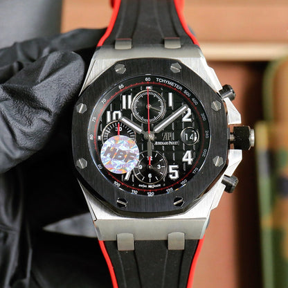 TOP! Chronograph- Red -Black Ceramic- Black Rubber - Automatic - 44mm